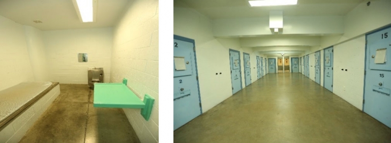 Photos of confinement cells at Theo Lacy Facility in May 2018.