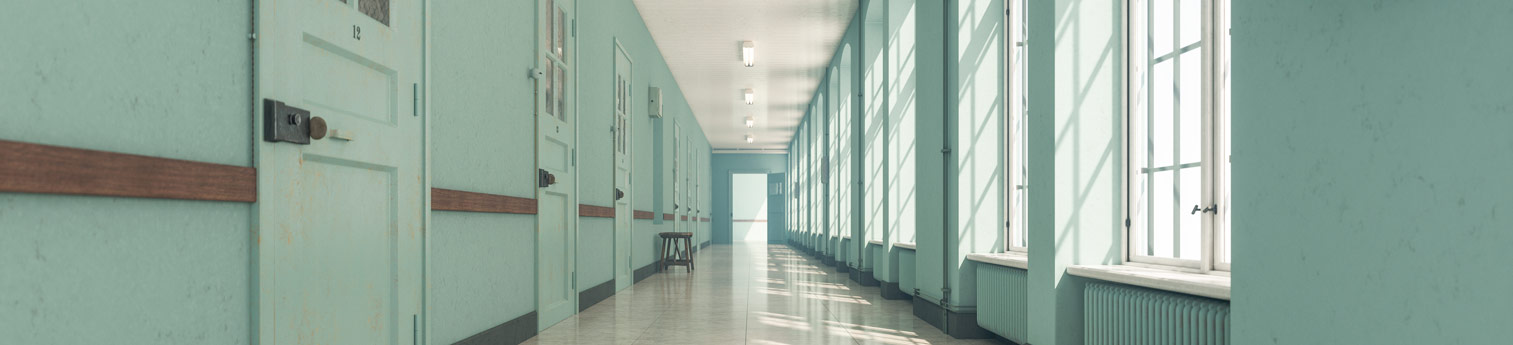 A empty hallway of a facility to hold people with mental health disabilities.
