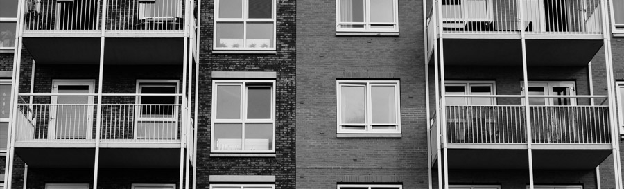 Front of low income housing apartments.