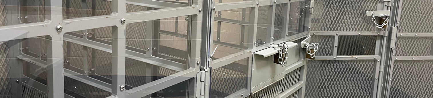 Detention cells with cage walls and doors