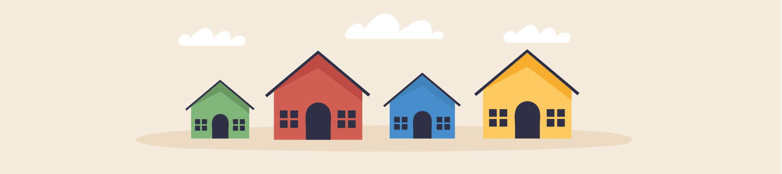 Illustration of four houses in a row