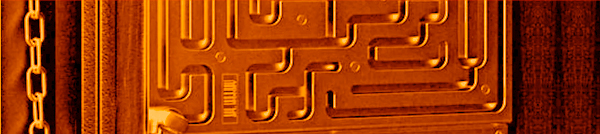 A metal grid like maze on with an orange tint.