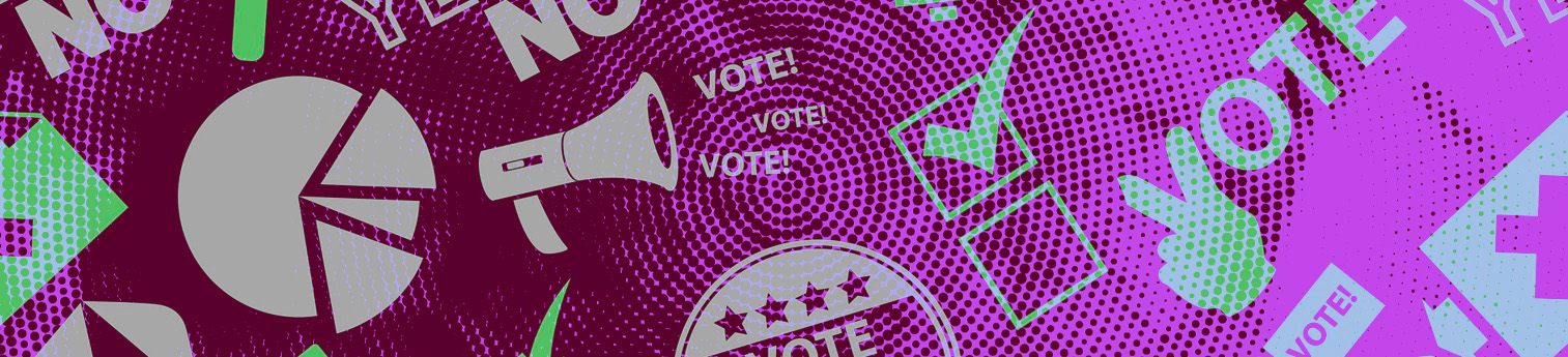 Eection and ballot icons against a purple background
