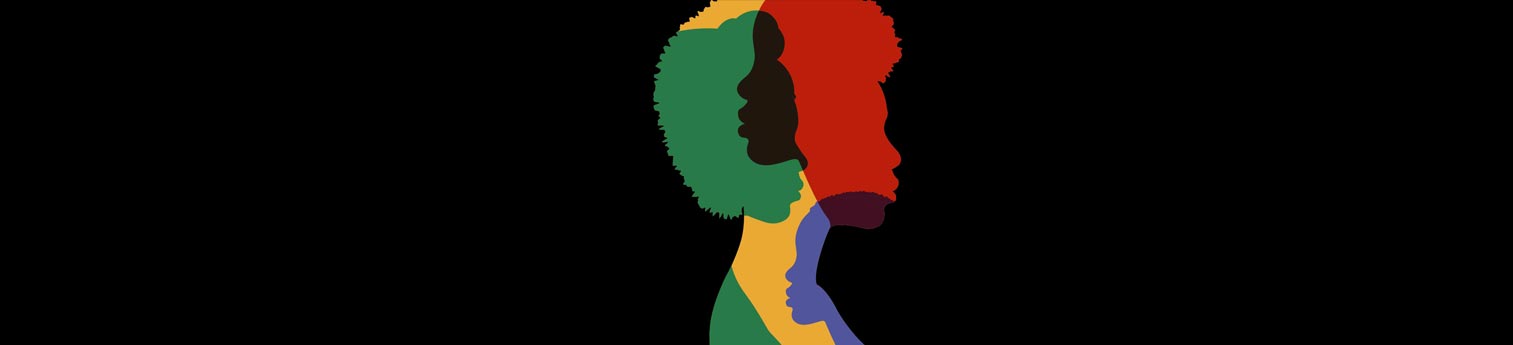 A silhouette of four black women faces overlapping each other.