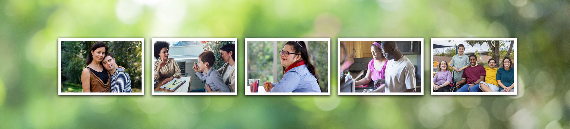 Several photos showing people with different ethnic backgrounds and disabilities.