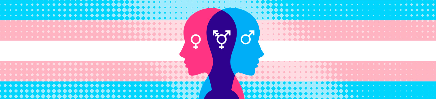 Three faces with gender icons overlaid on them