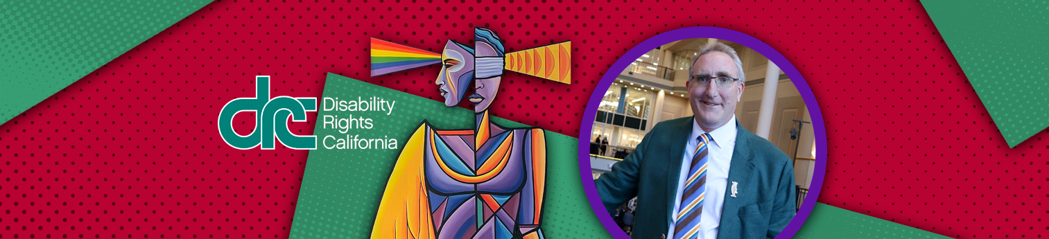 Creative image showing photo of Andy and Lady Justice