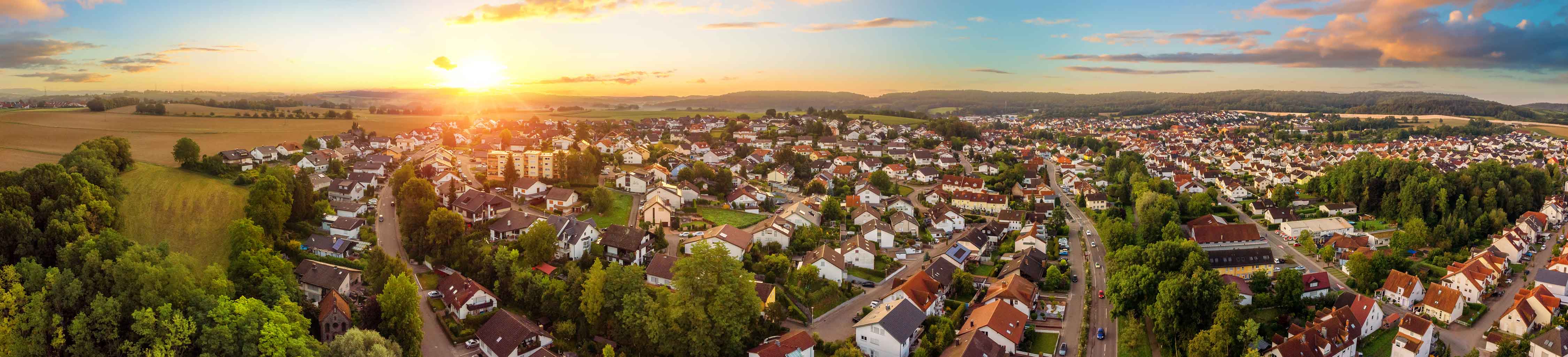 Aerial view of a mixed housing community.