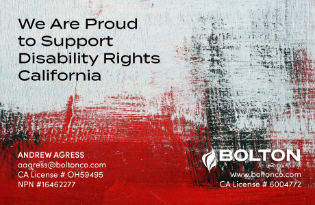 Bolton Logo, Text: We Are Proud to Support Disability Rights California.