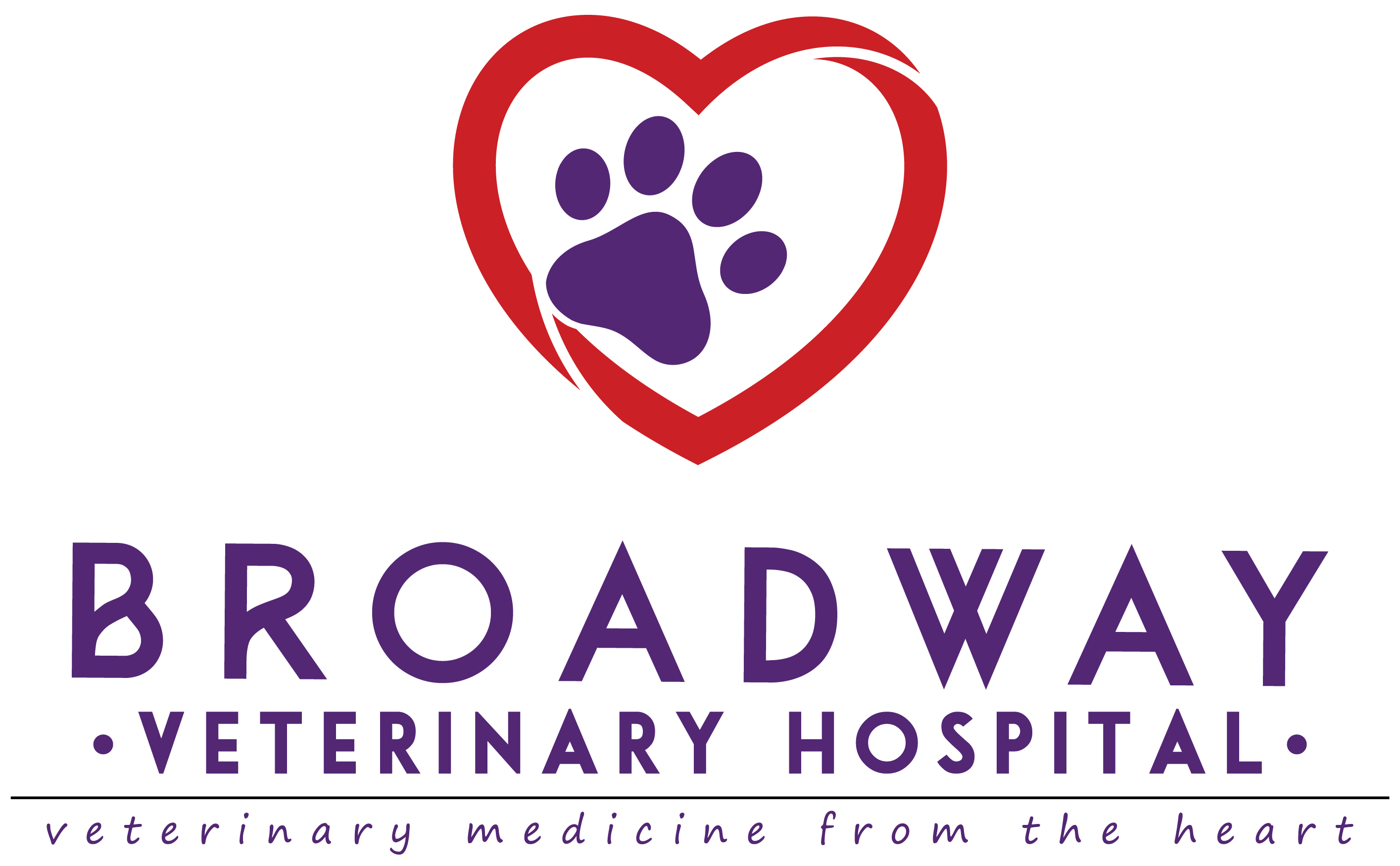Broadway Veterinary Hospital Logo, Text: Veterinary Medicine from the heart.