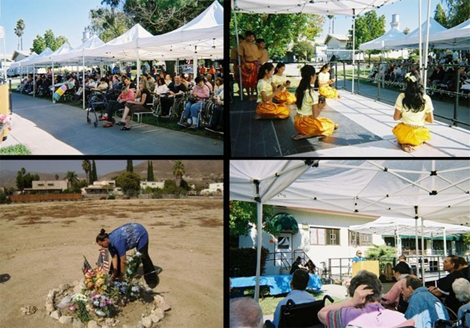 A collage of photos showing people at remeberance ceremony.