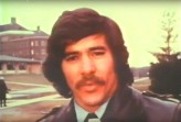 Closeup of Geraldo Rivera in front of Willowbrook Institution talking to television viewers. 