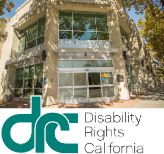 Photo of the front of the DRC main office in Sacramento on a sunny day with the DRC logo overlayed over it.