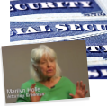 Screen capture of Marilyn Holle being interviewed. The image is overlayed on top of a Social Security card.