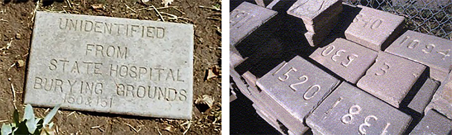 Various stone markers at hospital burial sites.