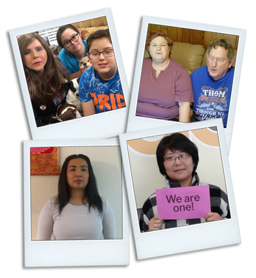 Four Polaroid images of various Disability Rights California employees faces. Some are with their family.