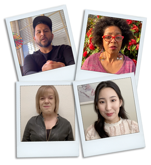 Four Polaroid images of various Disability Rights California employees faces. Some are with their family.