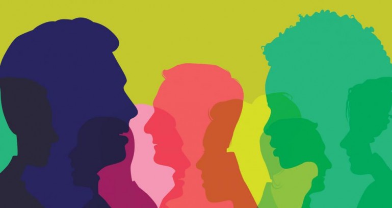 Colorful illustration of head silhouettes.