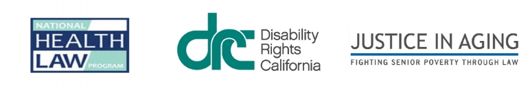 Disability Rights California, Justice in Aging, and the National Health Law Program logos