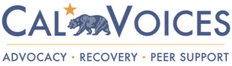 Cal Voices Logo Blue text with a blue California bear and gold star Text: Advocacy, Recovery Free Support