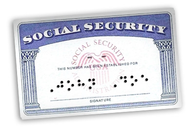 Photo of a Social Security Card card with the name written in braille.