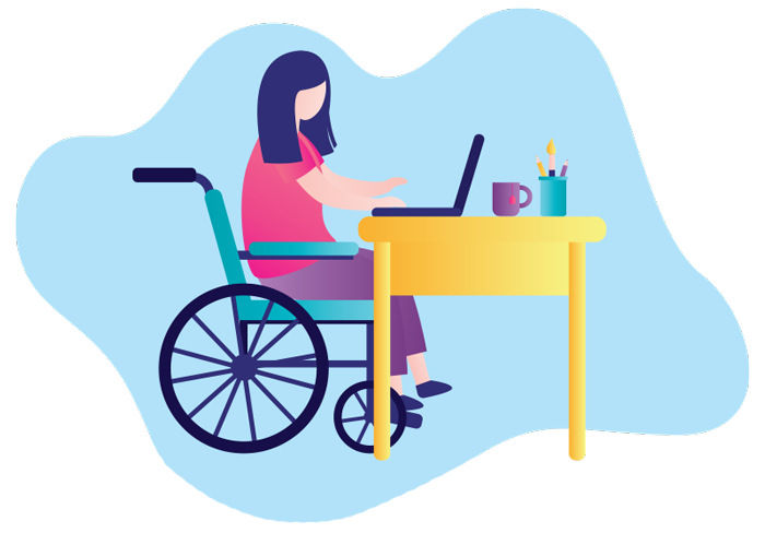 A graphic of a student with a disability attending school from home.