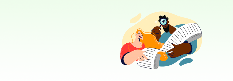 An illustration of a white female and hispanic man holding a bill and smiling, Text: How a Bill Becomes A Law. How you fit in the process