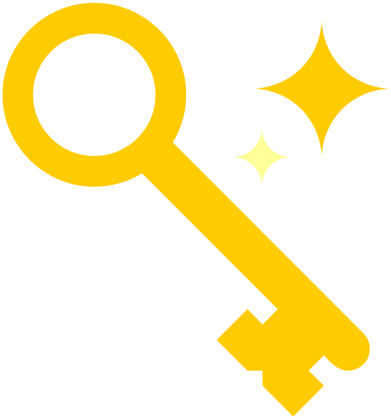 Golden sparkling key icon.
