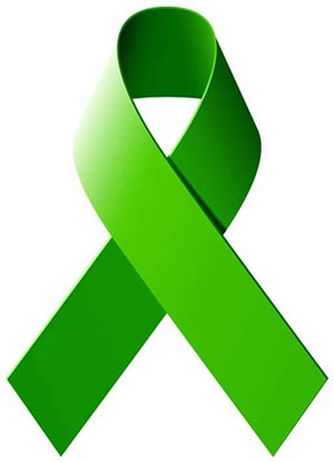 A green ribbon in honor of mental health month.