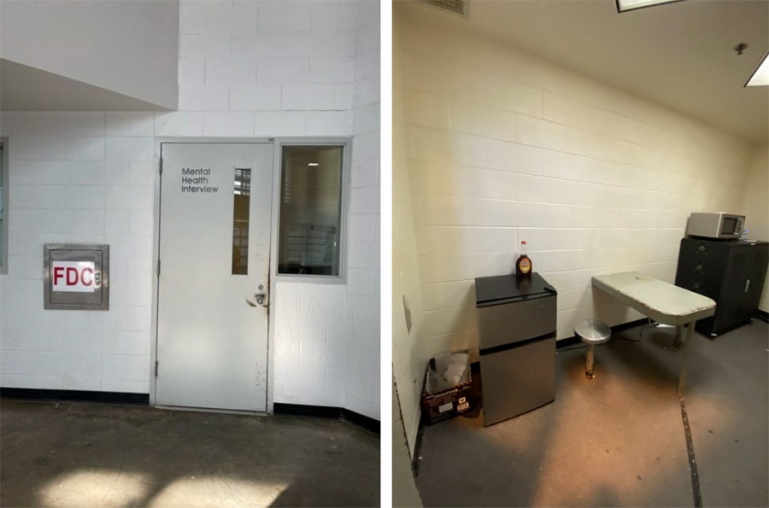 The outside and inside of a “Mental Health Interview” Room