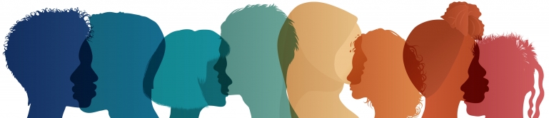 Illustration of side view of peoples faces. They are all different races.
