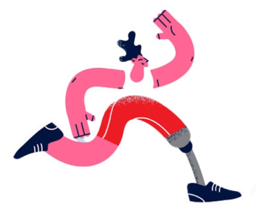 Illustration of a man running with a prosthetic leg.