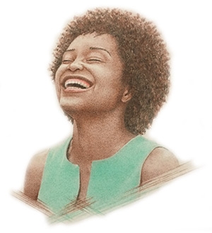 Drawing of a African American woman laughing.